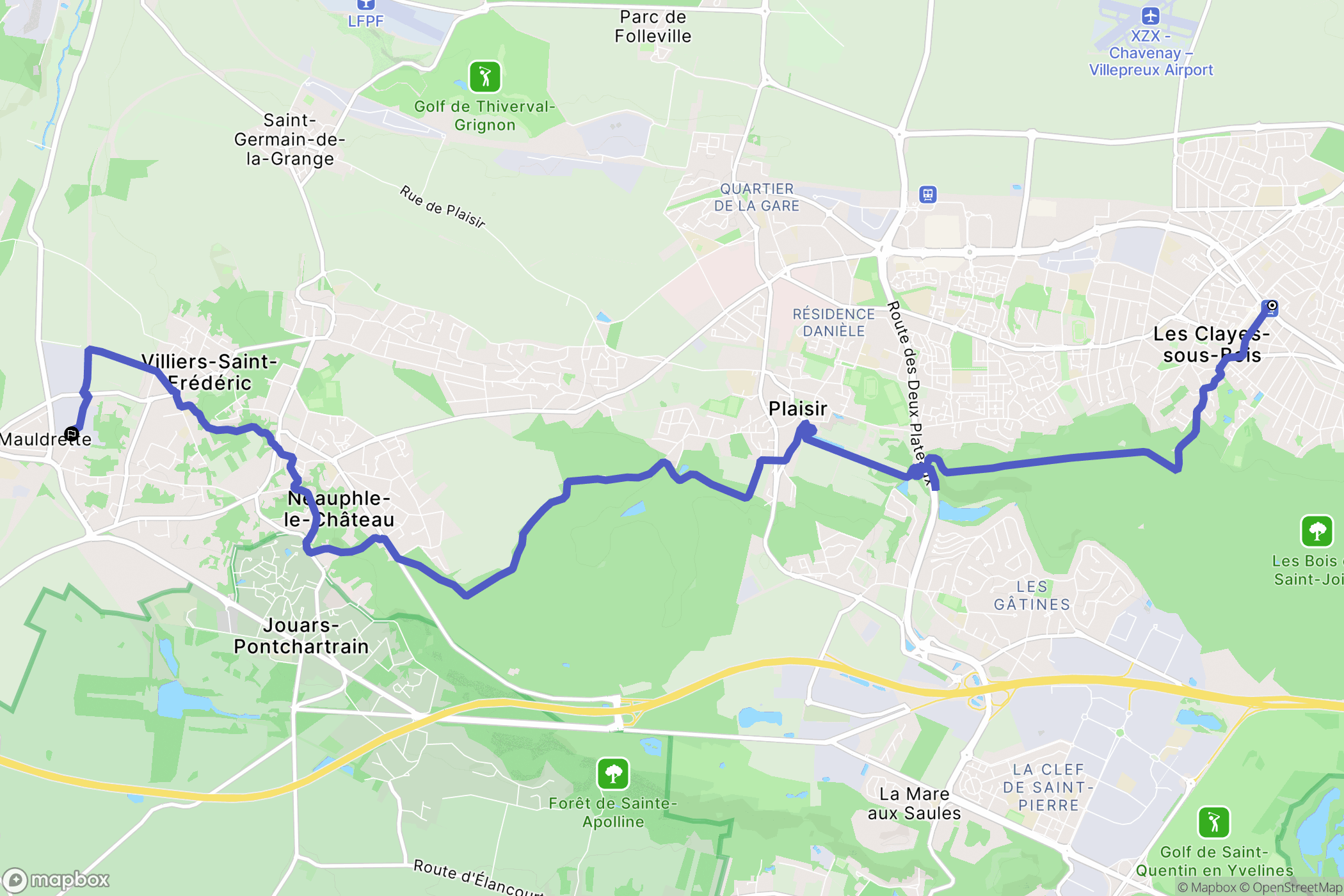 Les Clayes-sous-Bois : carte du parcours de randonnée - France