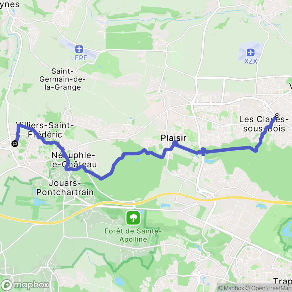 Les Clayes-sous-Bois : carte du parcours de randonnée - France