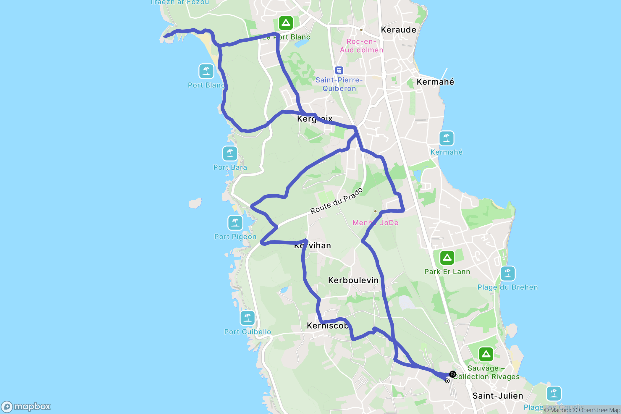 Quiberon : carte du parcours de randonnée - France