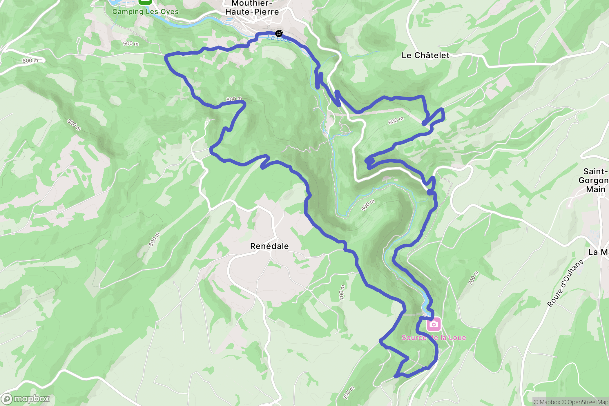 Mouthier-haute-Pierre : carte du parcours de randonnée - France