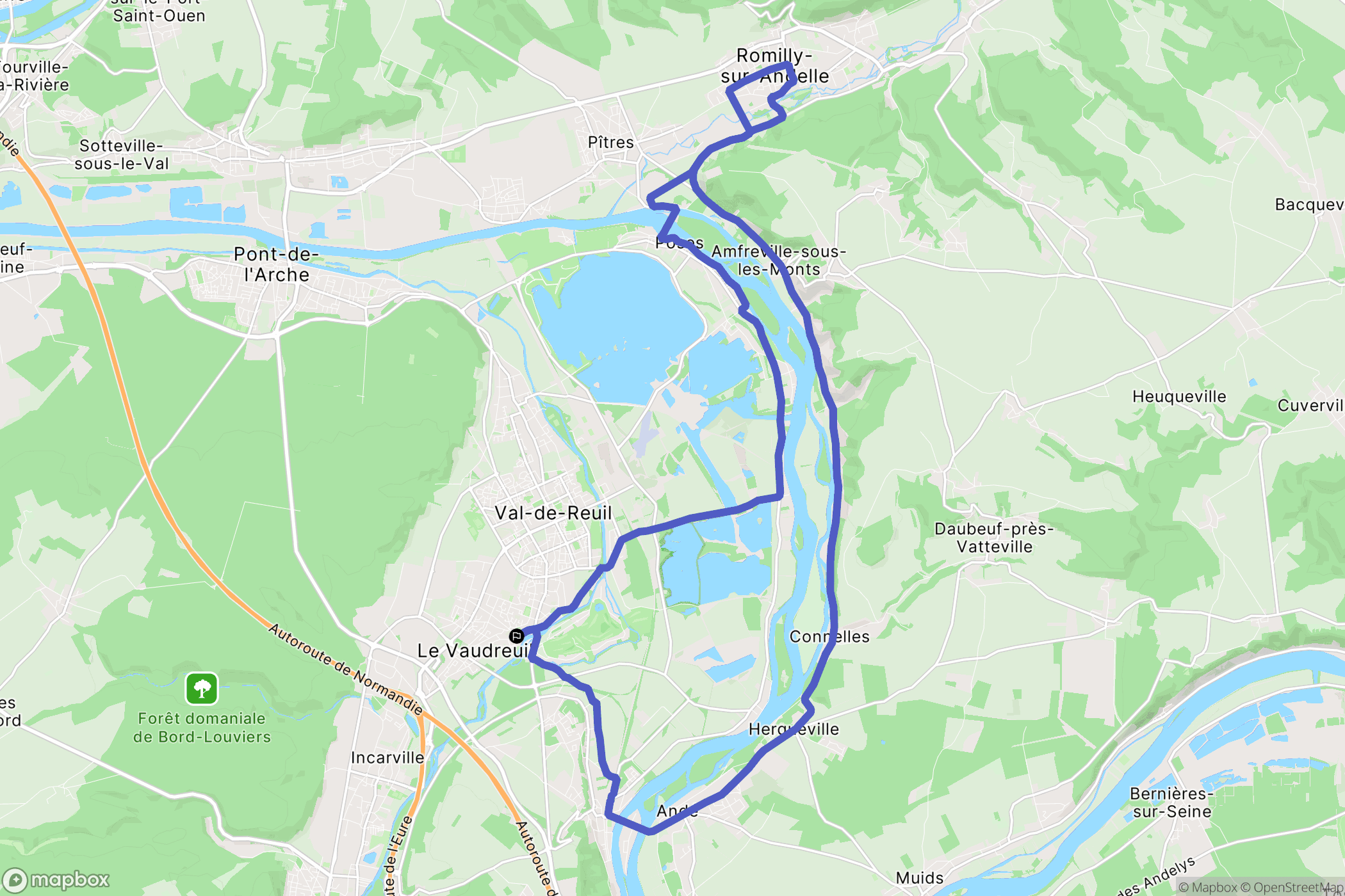 Le Vaudreuil : carte du parcours de randonnée - France
