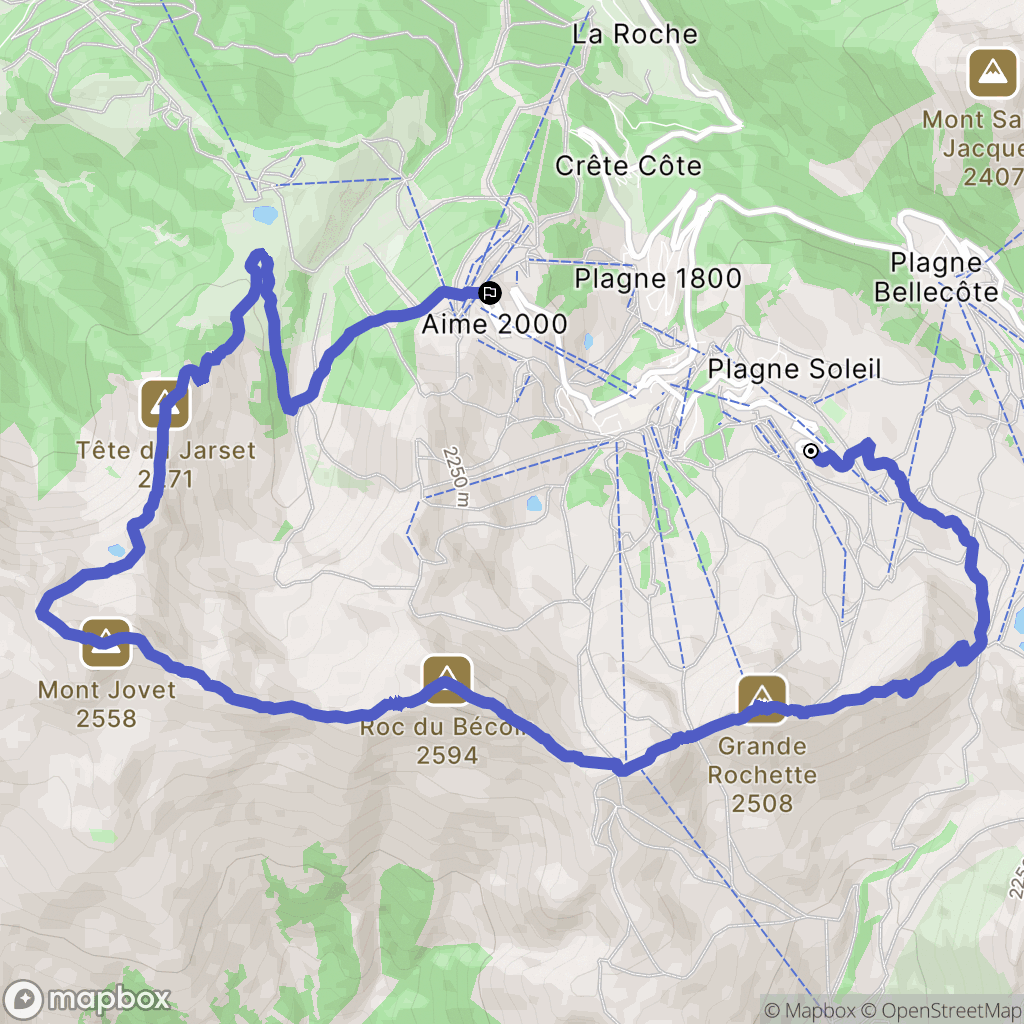La Plagne-Tarentaise : carte du parcours de randonnée - France