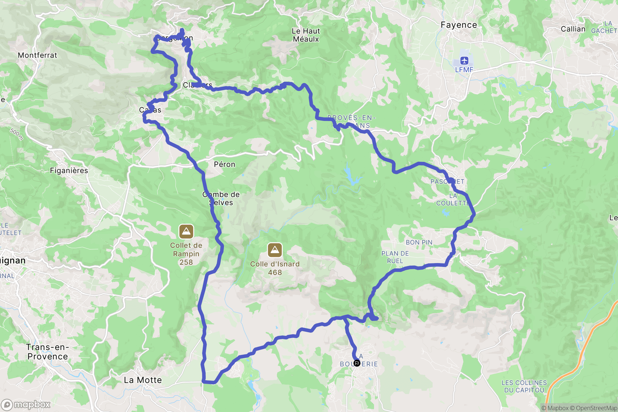 Roquebrune-sur-Argens : carte du parcours de randonnée - France