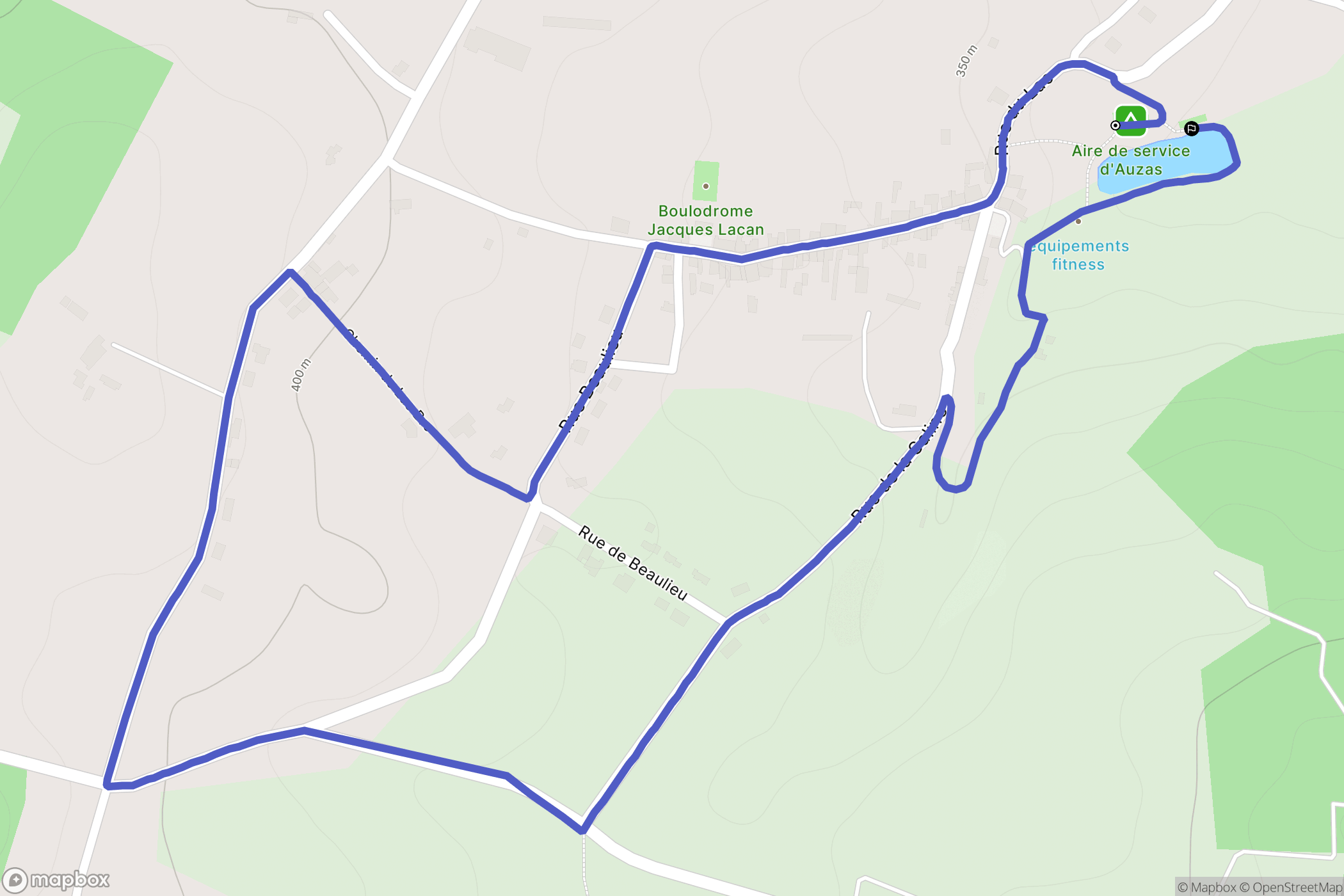 Auzas : carte du parcours de randonnée - France