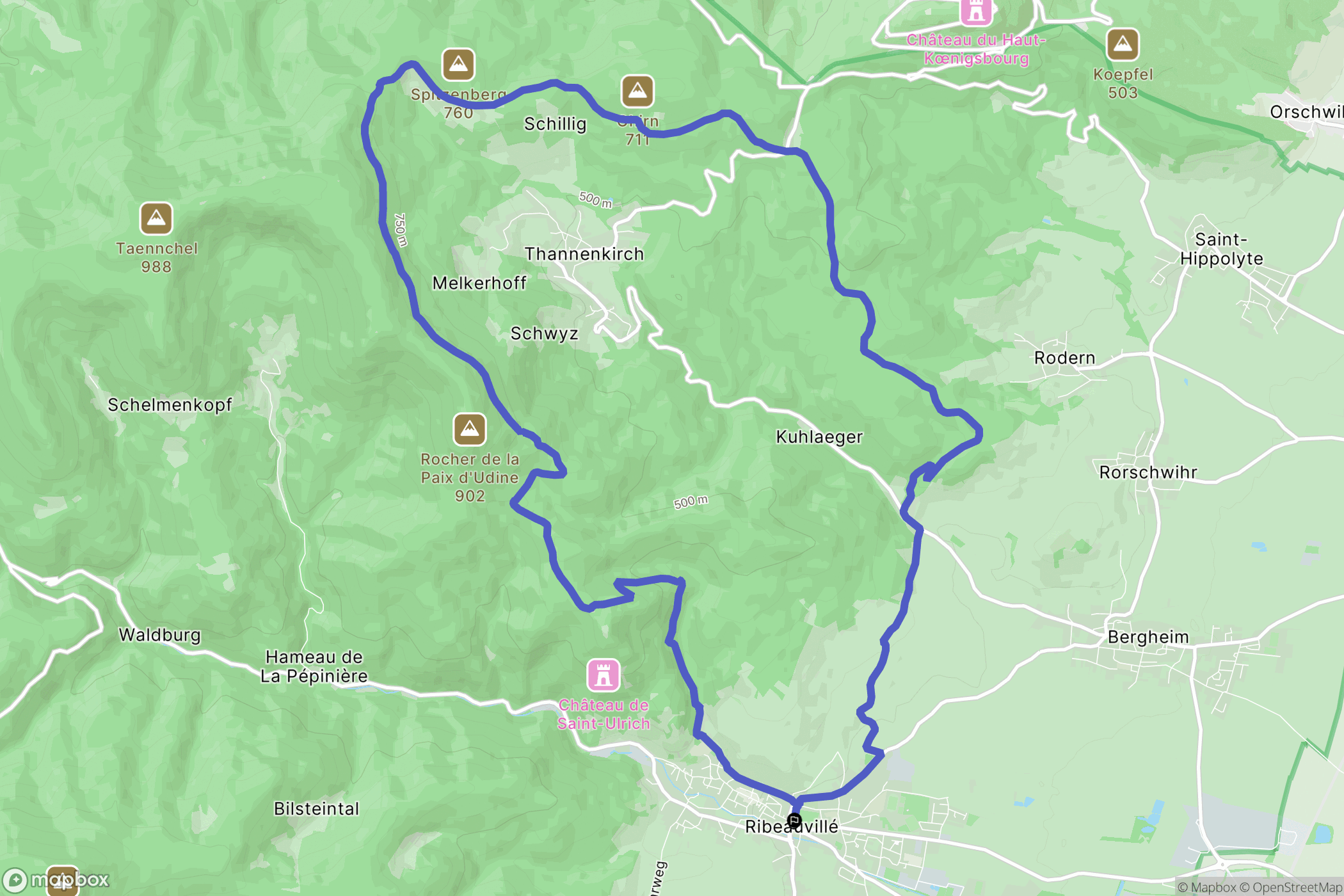 Ribeauvillé : carte du parcours de randonnée - France