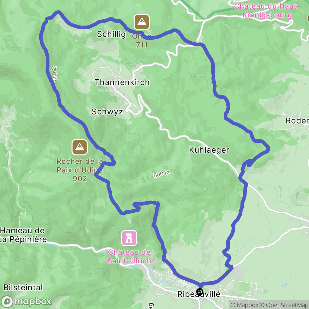 Ribeauvillé : carte du parcours de randonnée - France