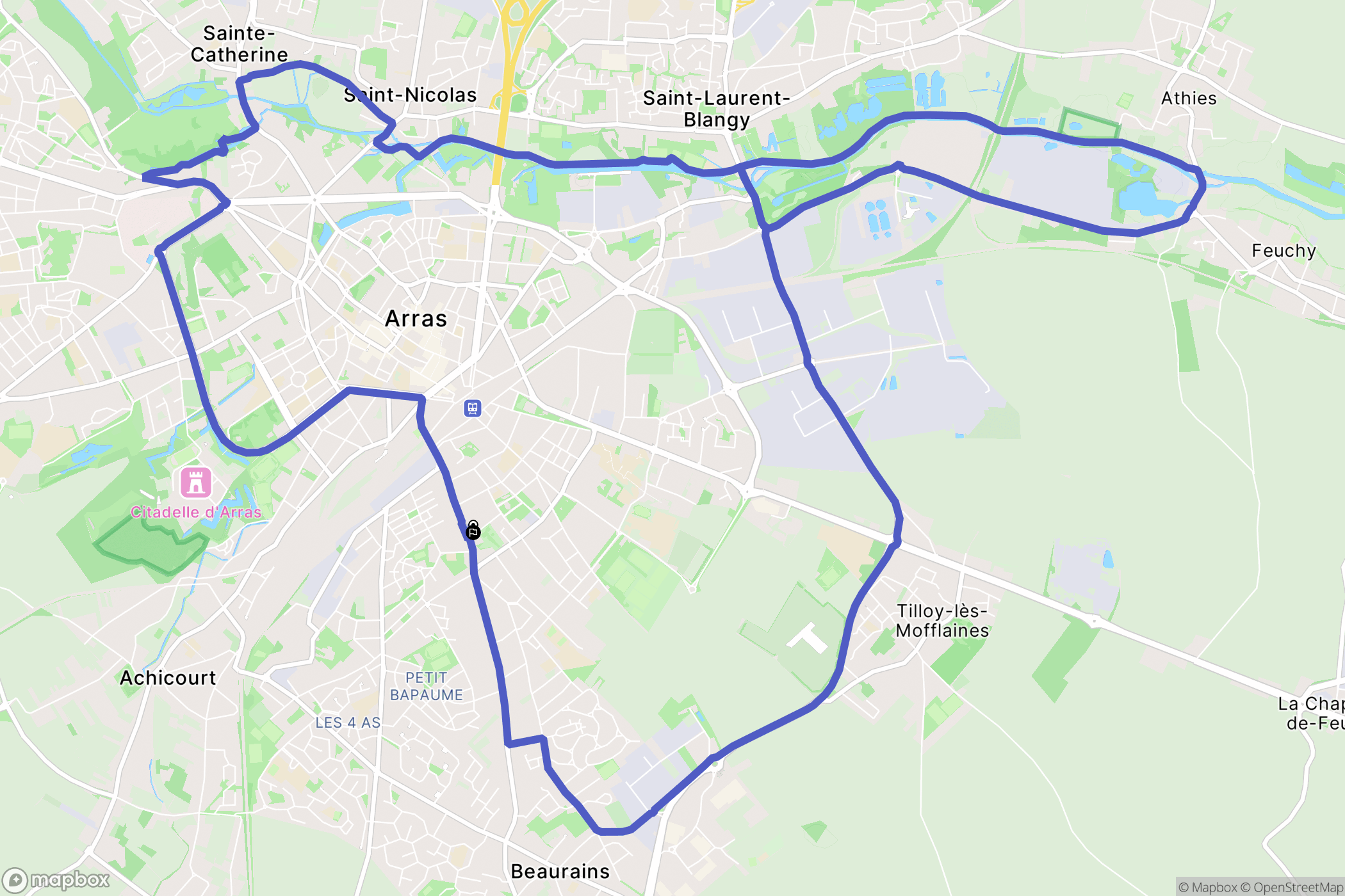Arras : carte du parcours de randonnée - France