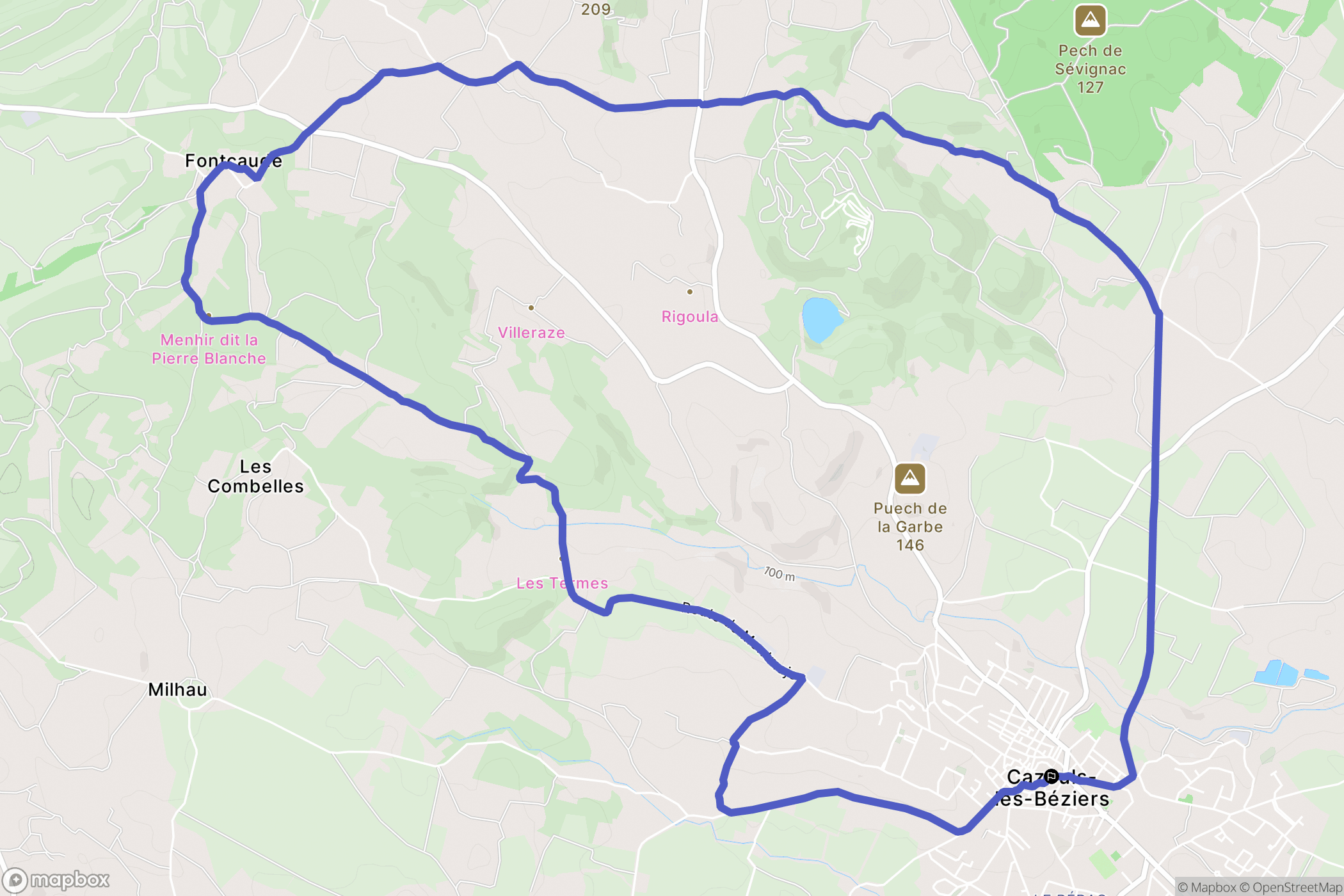 Cazouls les Béziers : carte du parcours de randonnée - France