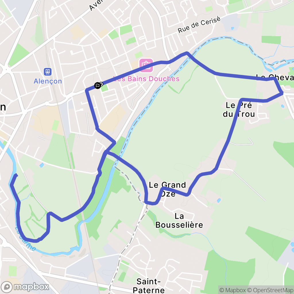 Alençon : carte du parcours de randonnée - France