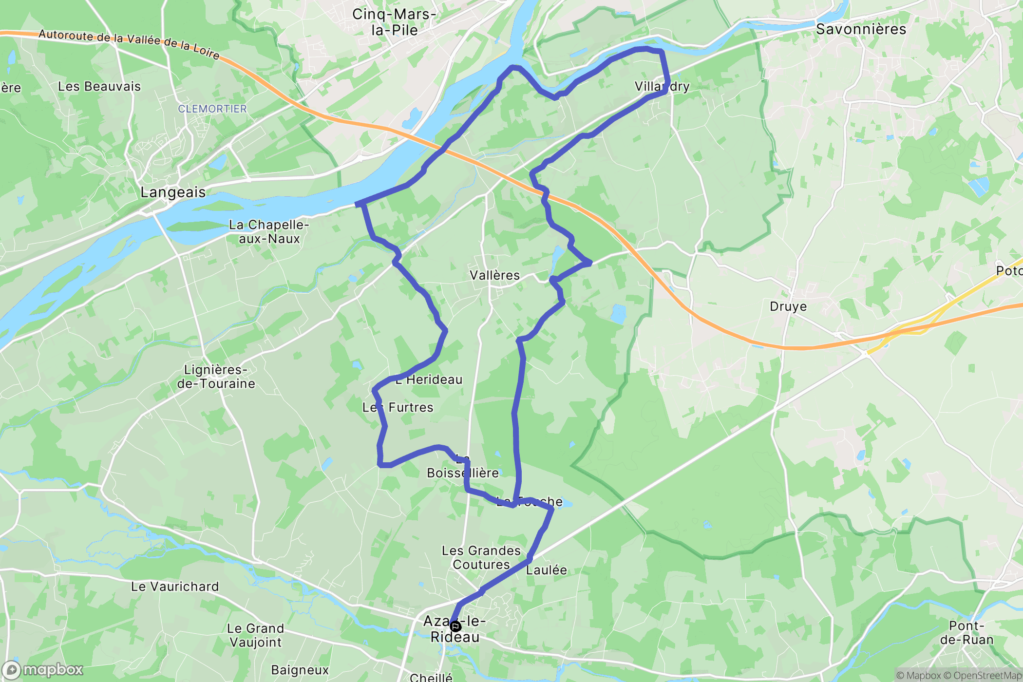 Azay-le-Rideau : carte du parcours de randonnée - France