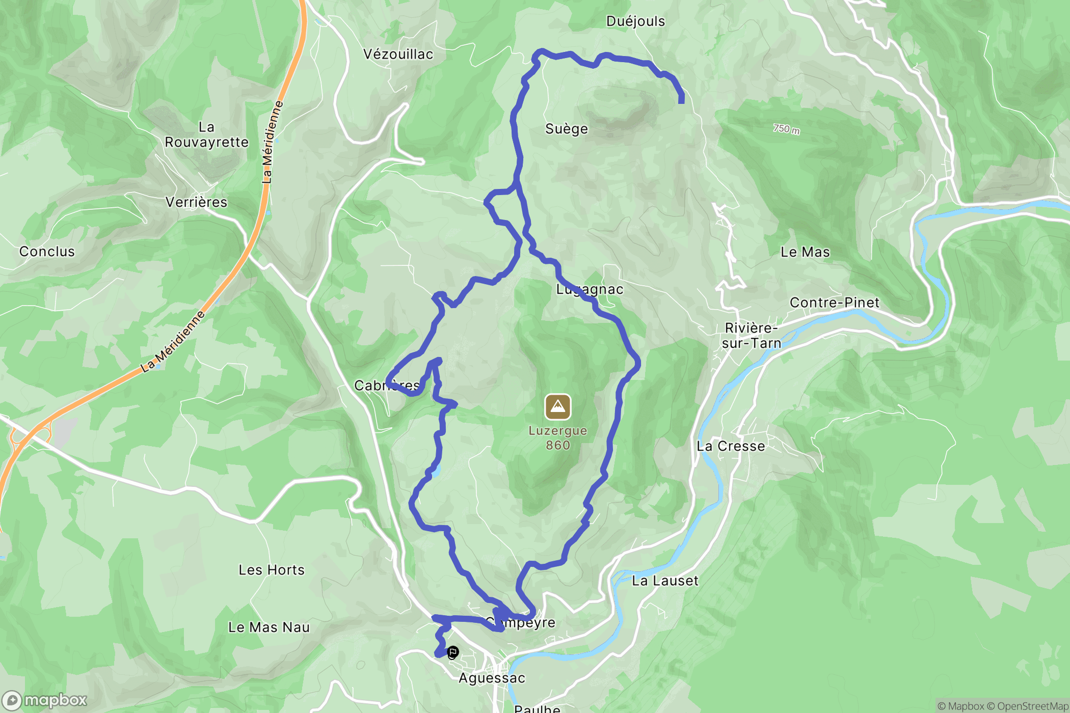 Aguessac : carte du parcours de randonnée - France