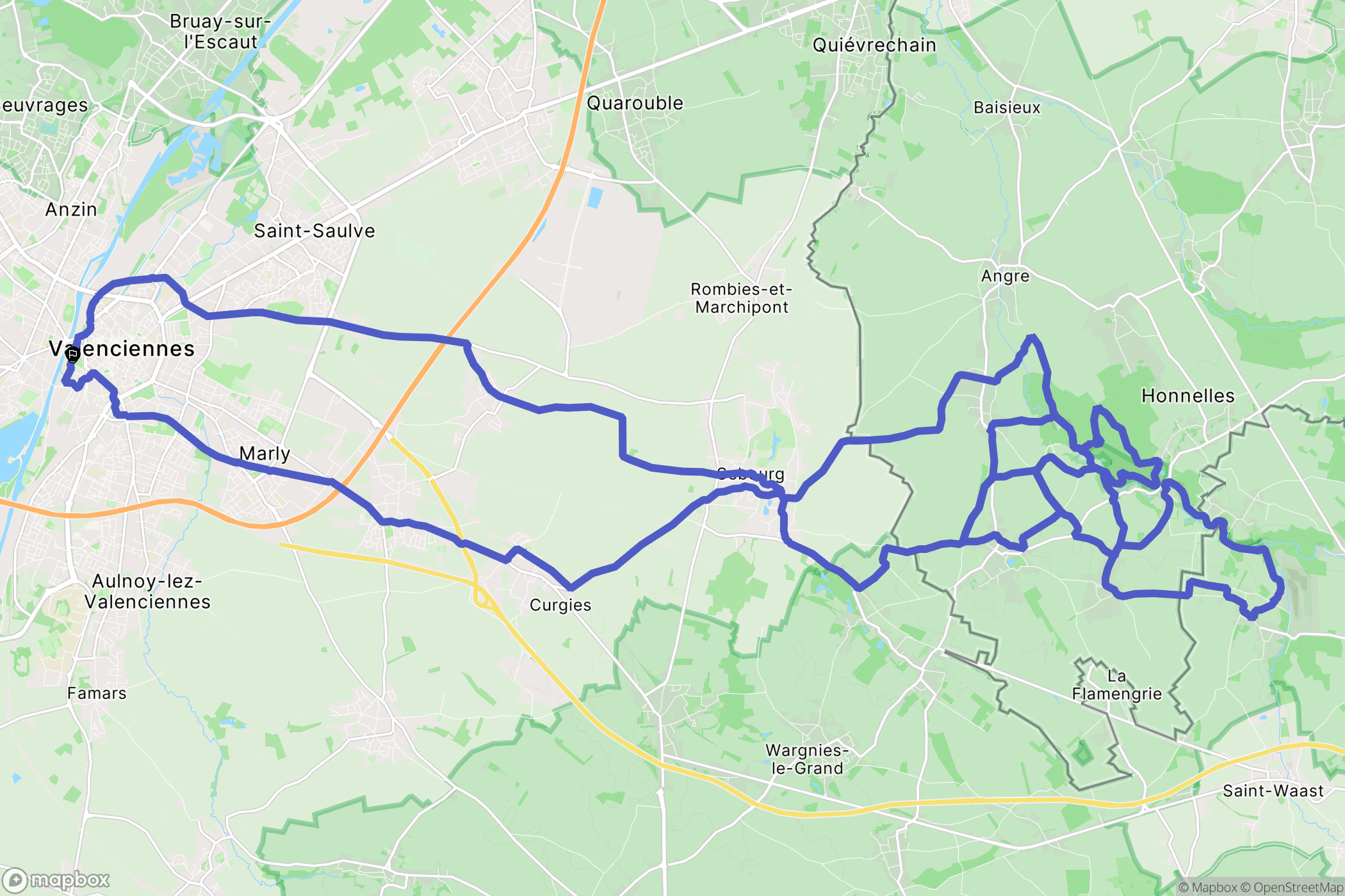 Valenciennes : carte du parcours de randonnée - France