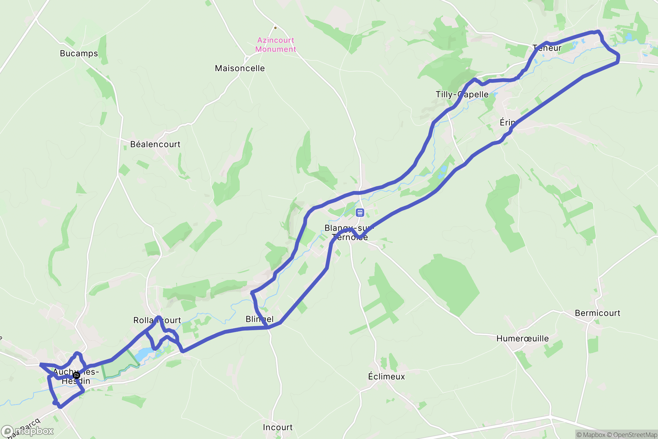 Auchy-lès-Hesdin : carte du parcours de randonnée - France