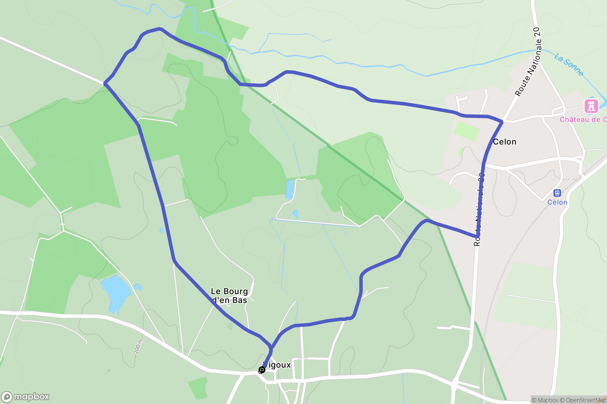 Vigoux : carte du parcours de randonnée - France