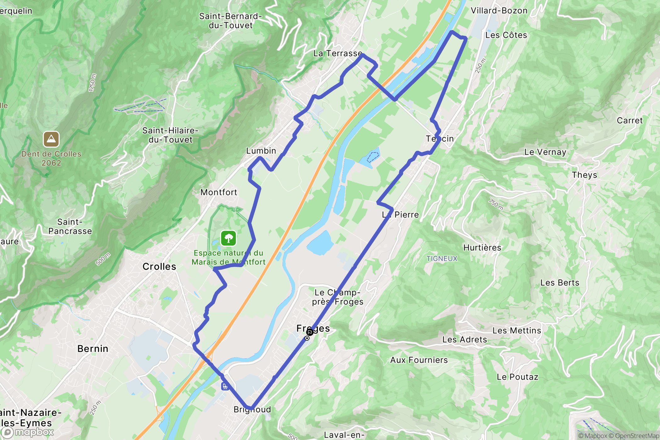 Froges : carte du parcours de randonnée - France