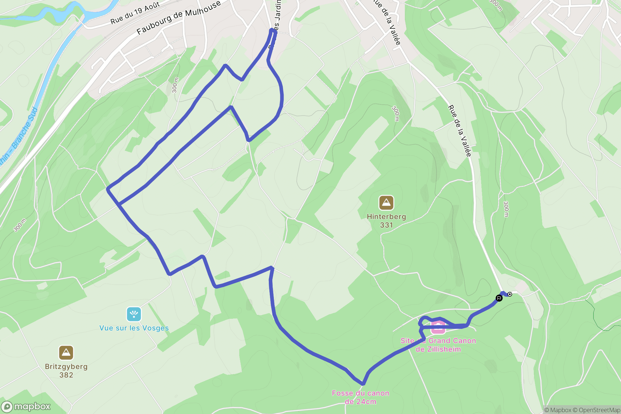 Zillisheim : carte du parcours de randonnée - France
