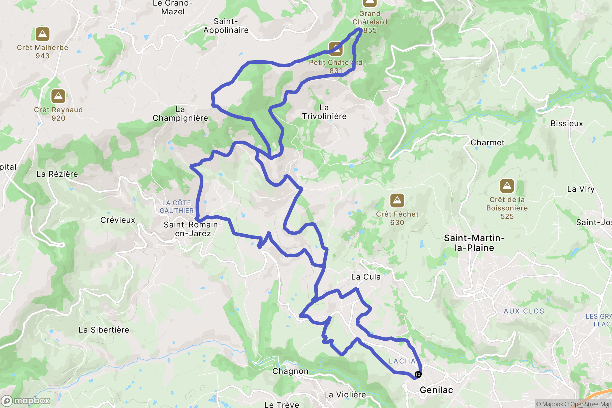 Genilac : carte du parcours de randonnée - France