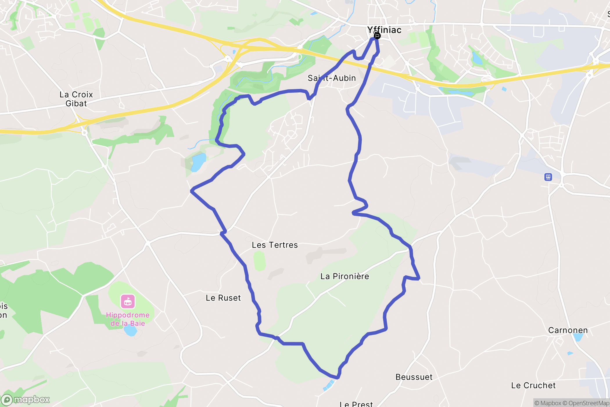 Yffiniac : carte du parcours de randonnée - France