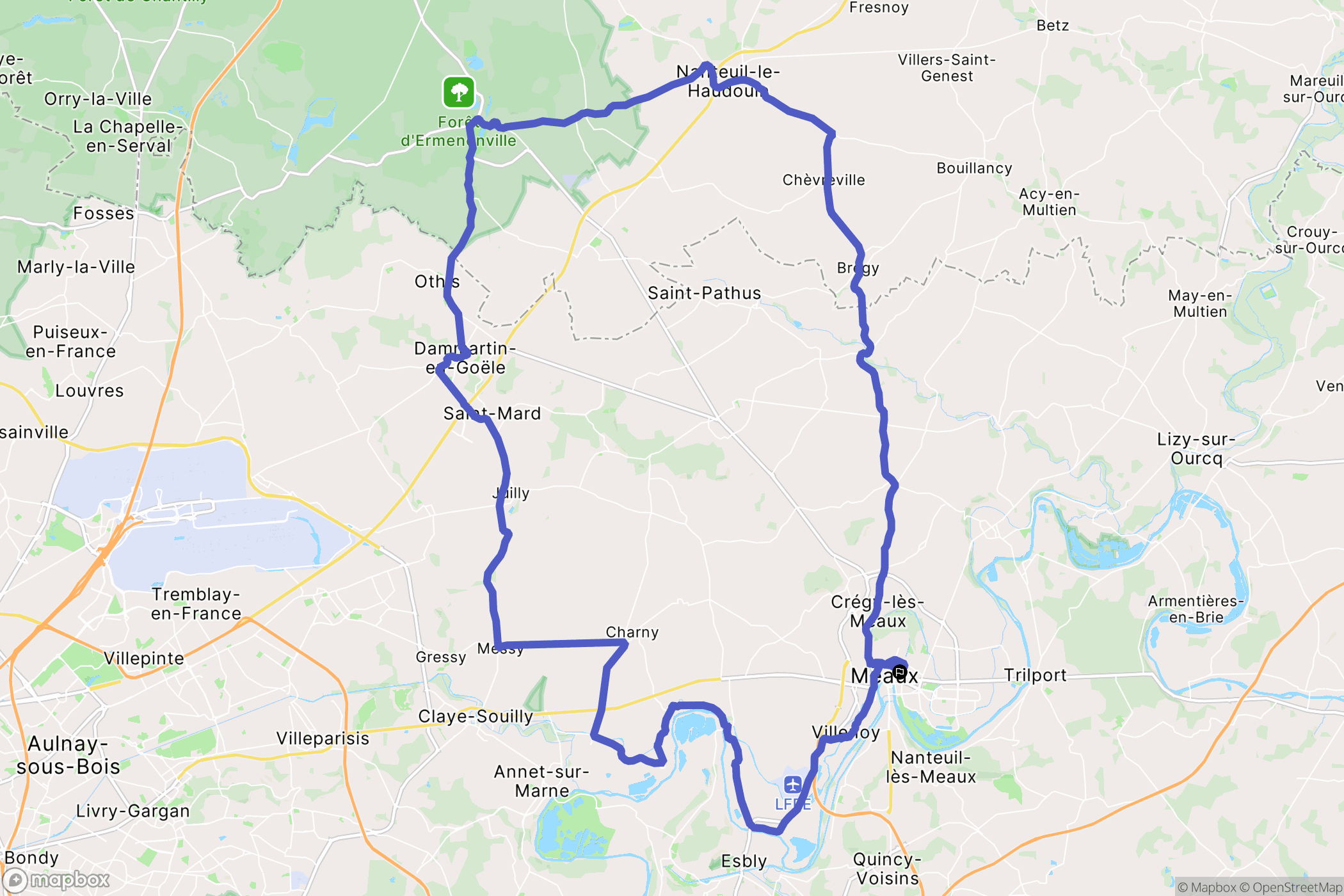 Meaux : carte du parcours de randonnée - France