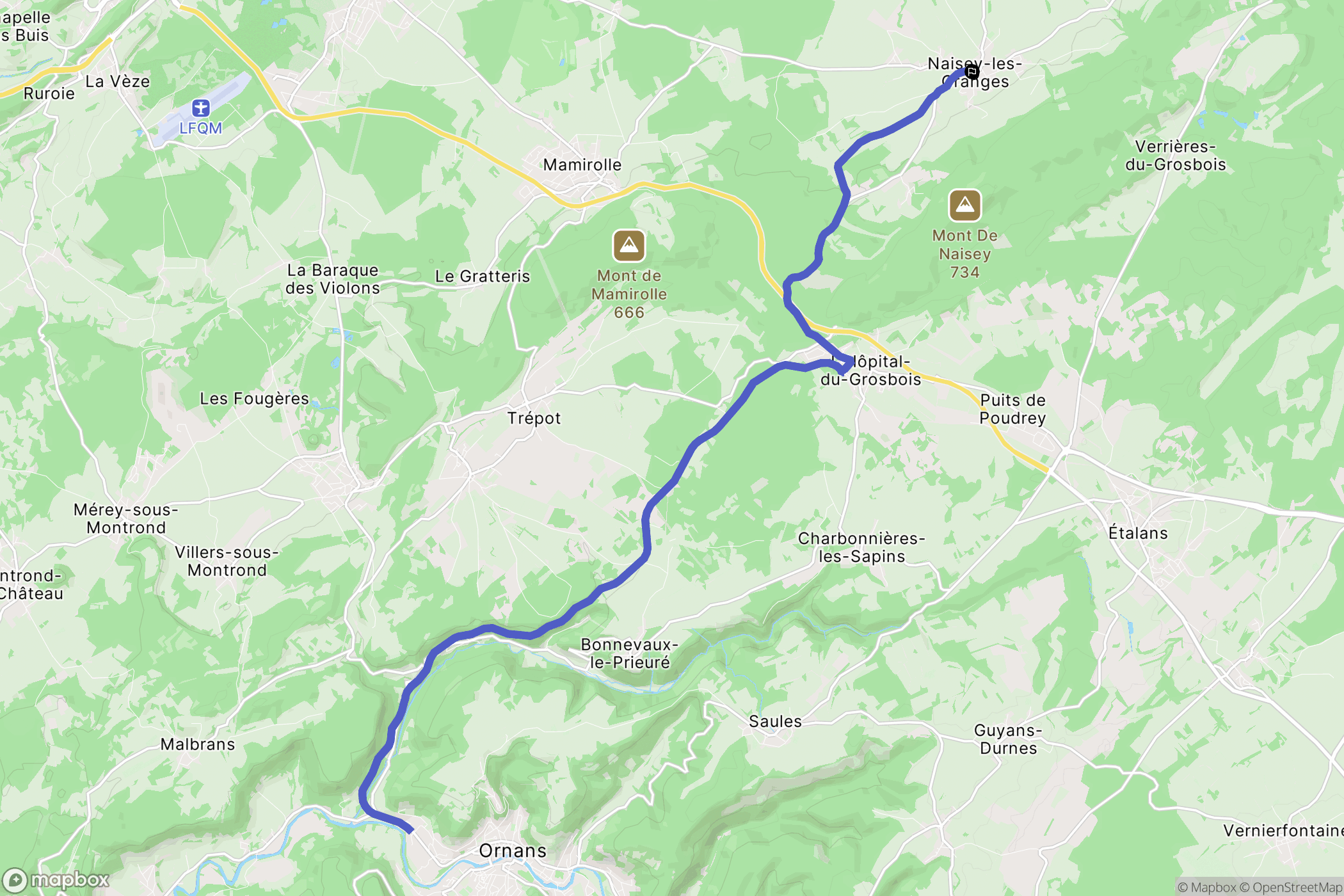Naisey-les-Granges : carte du parcours de randonnée - France