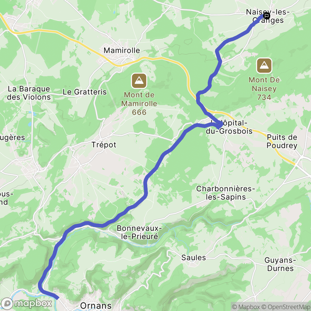 Naisey-les-Granges : carte du parcours de randonnée - France