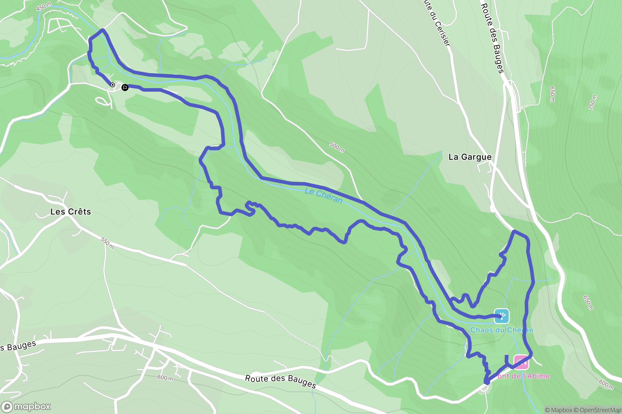 Cusy : carte du parcours de randonnée - France