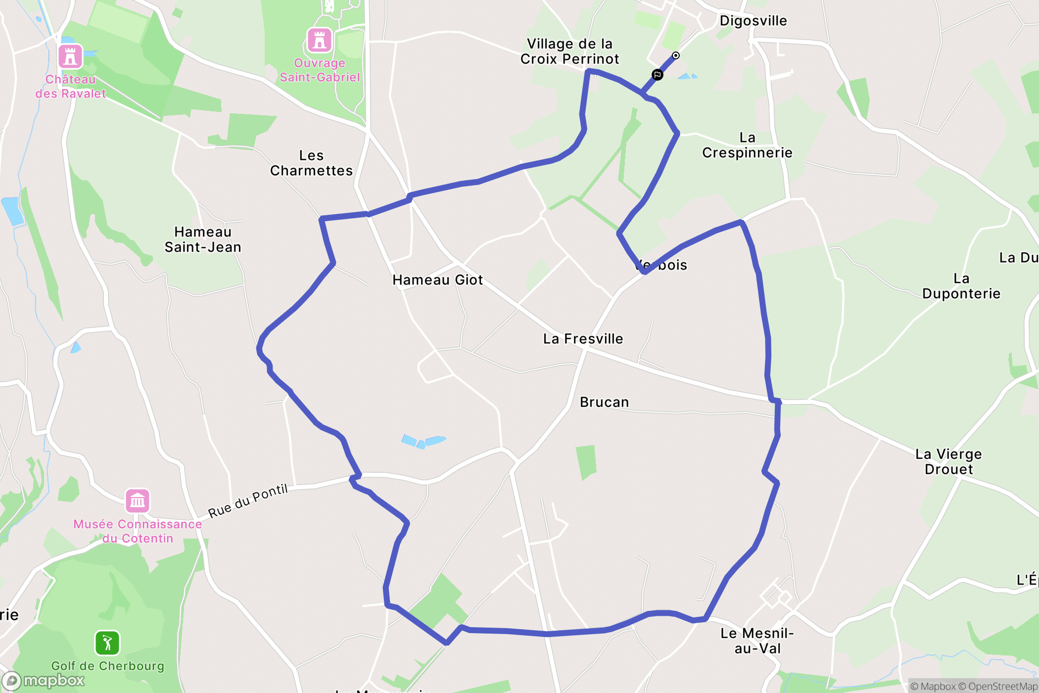 Digosville : carte du parcours de randonnée - France