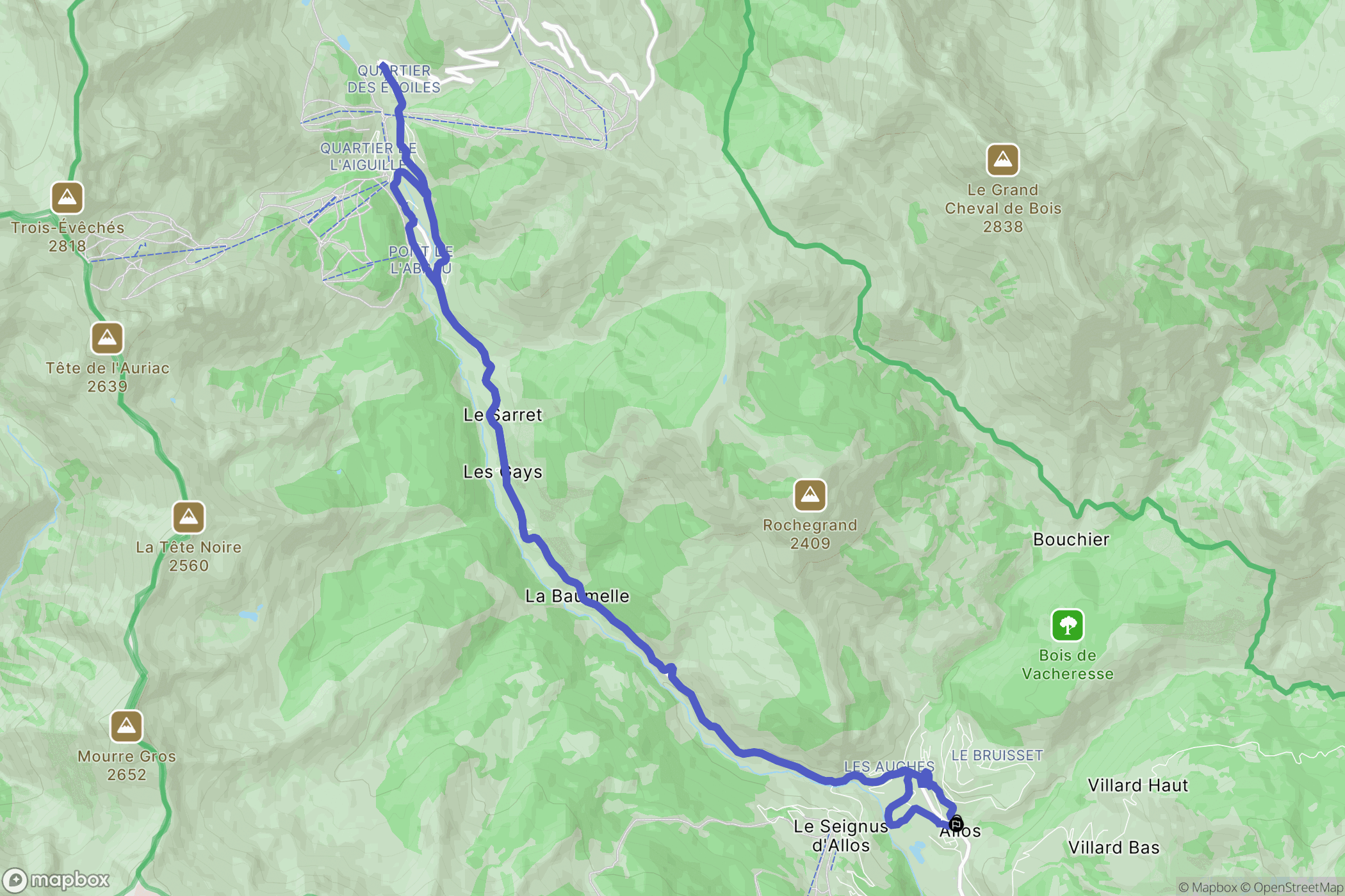 Allos : carte du parcours de randonnée - France