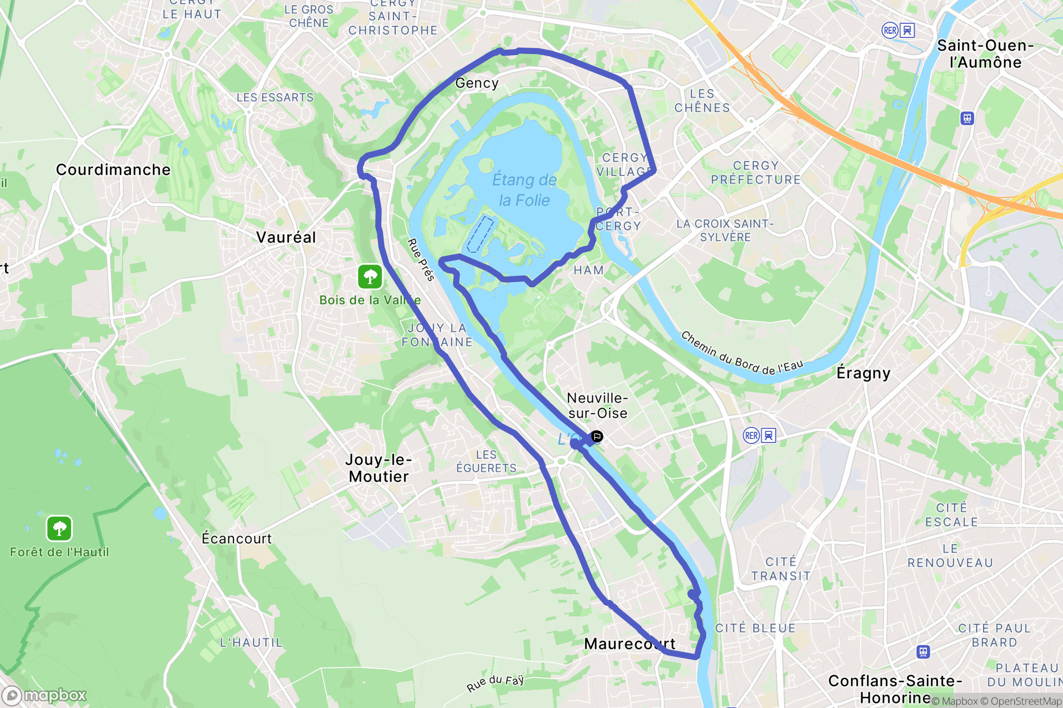 Neuville-sur-Oise : carte du parcours de randonnée - France