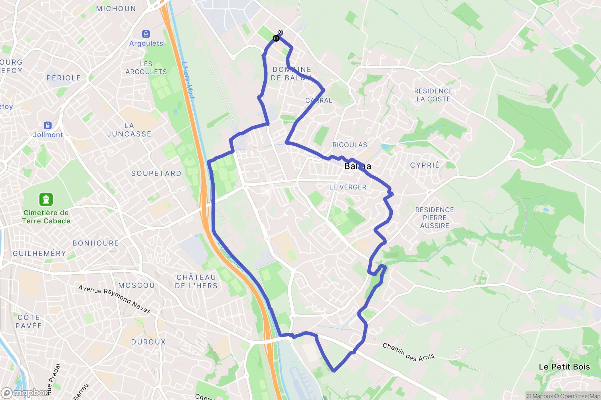 Balma : carte du parcours de randonnée - France