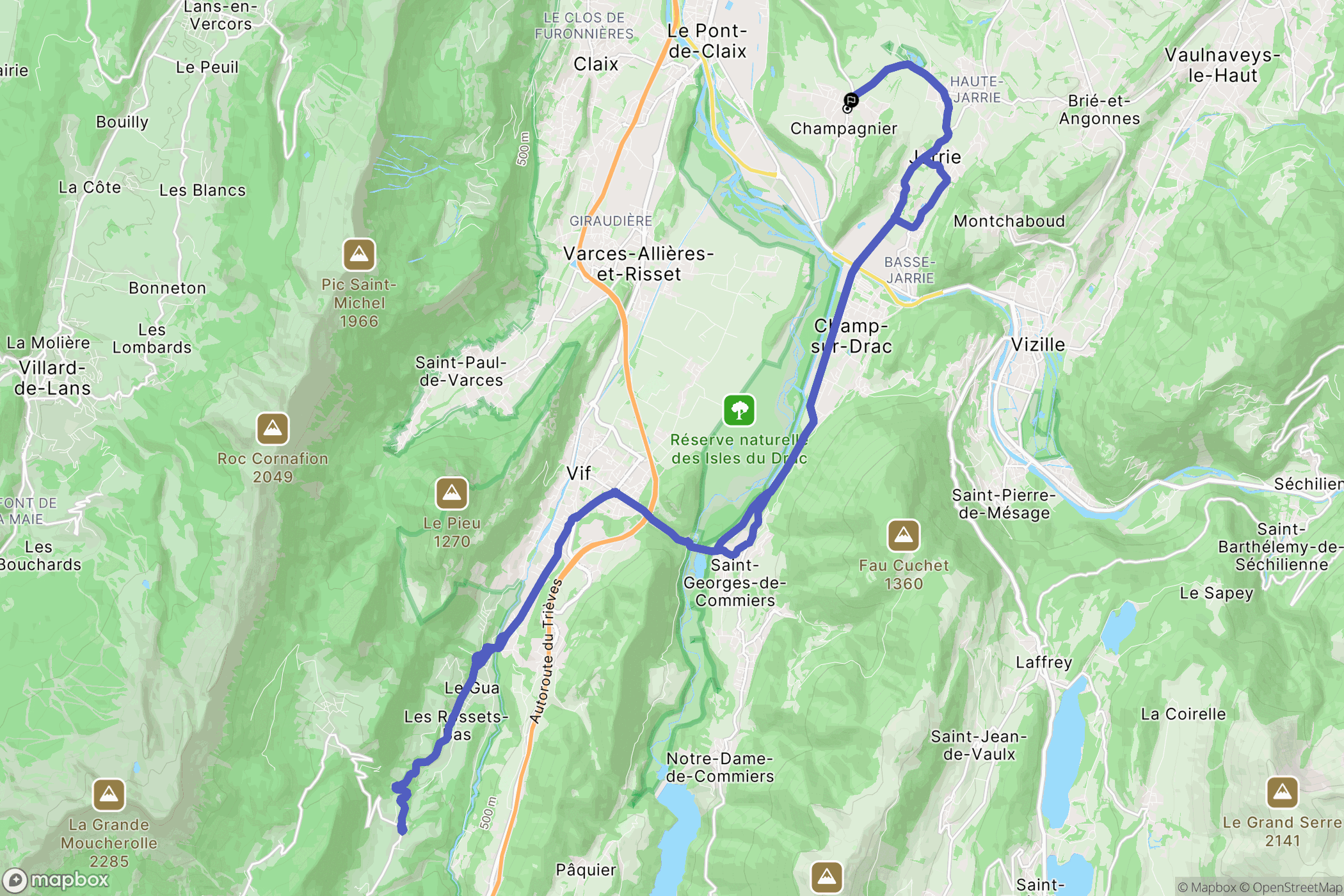 CHAMPAGNIER : carte du parcours de randonnée - France