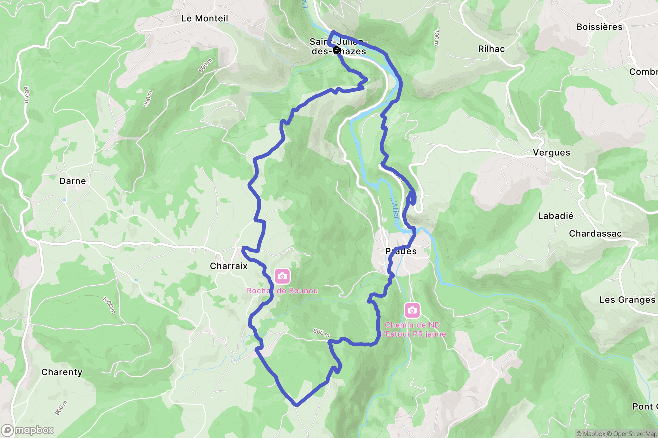 Saint-Julien-des-Chazes : carte du parcours de randonnée - France