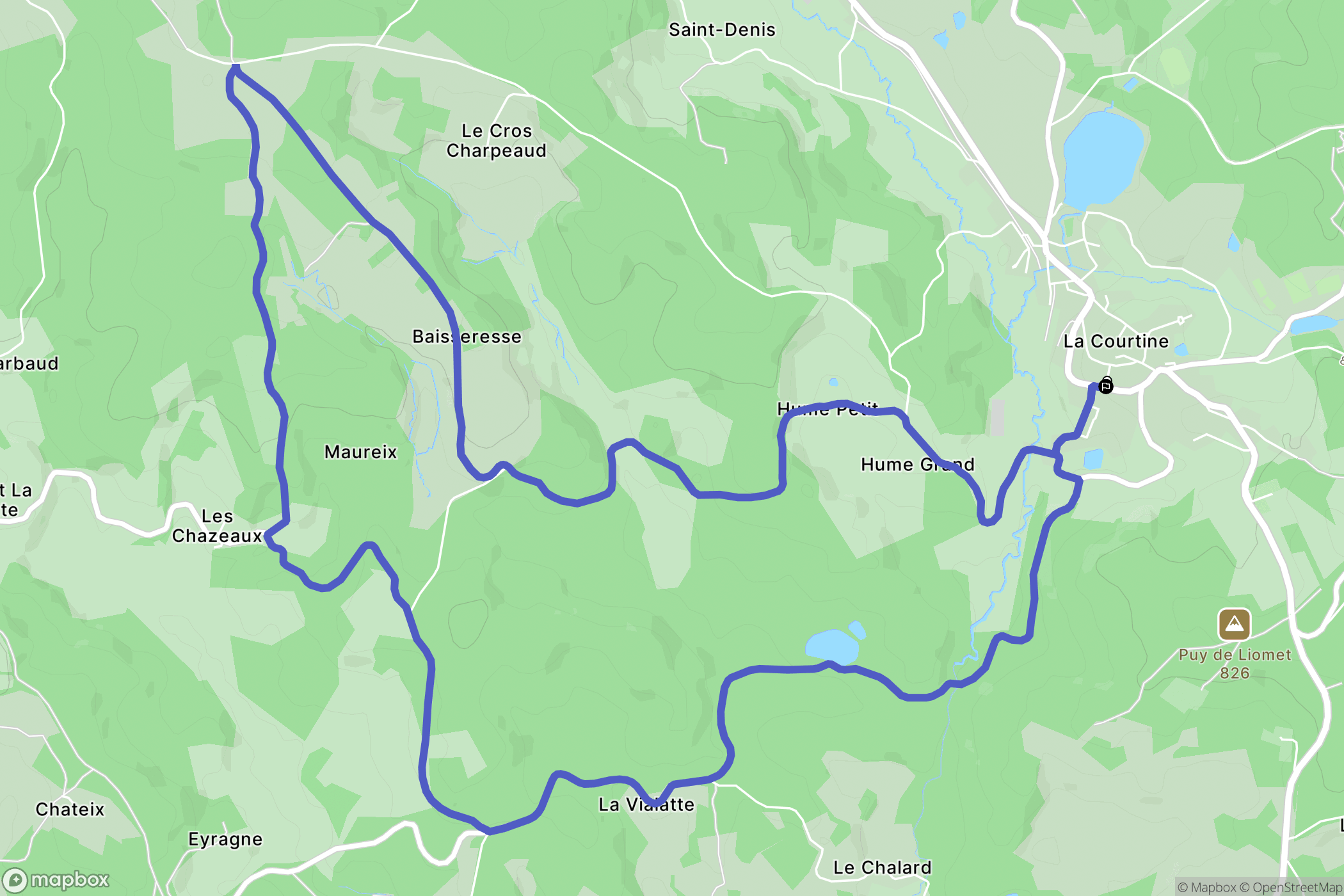 La Courtine : carte du parcours de randonnée - France