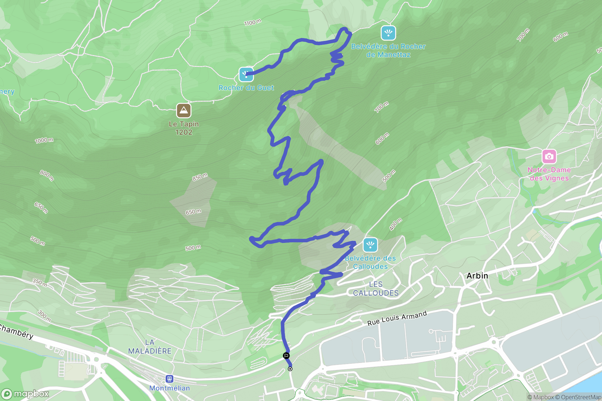 Montmélian : carte du parcours de randonnée - France