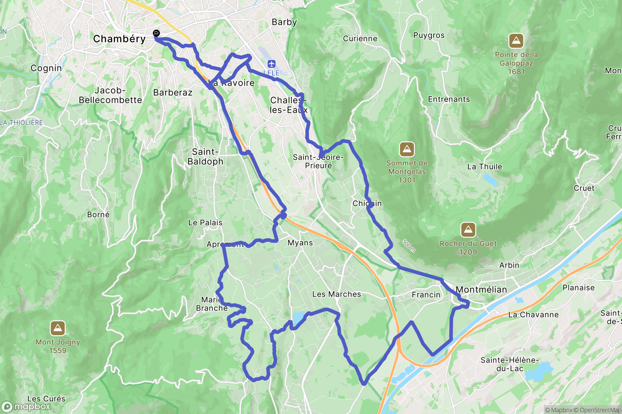 Chambéry : carte du parcours de randonnée - France