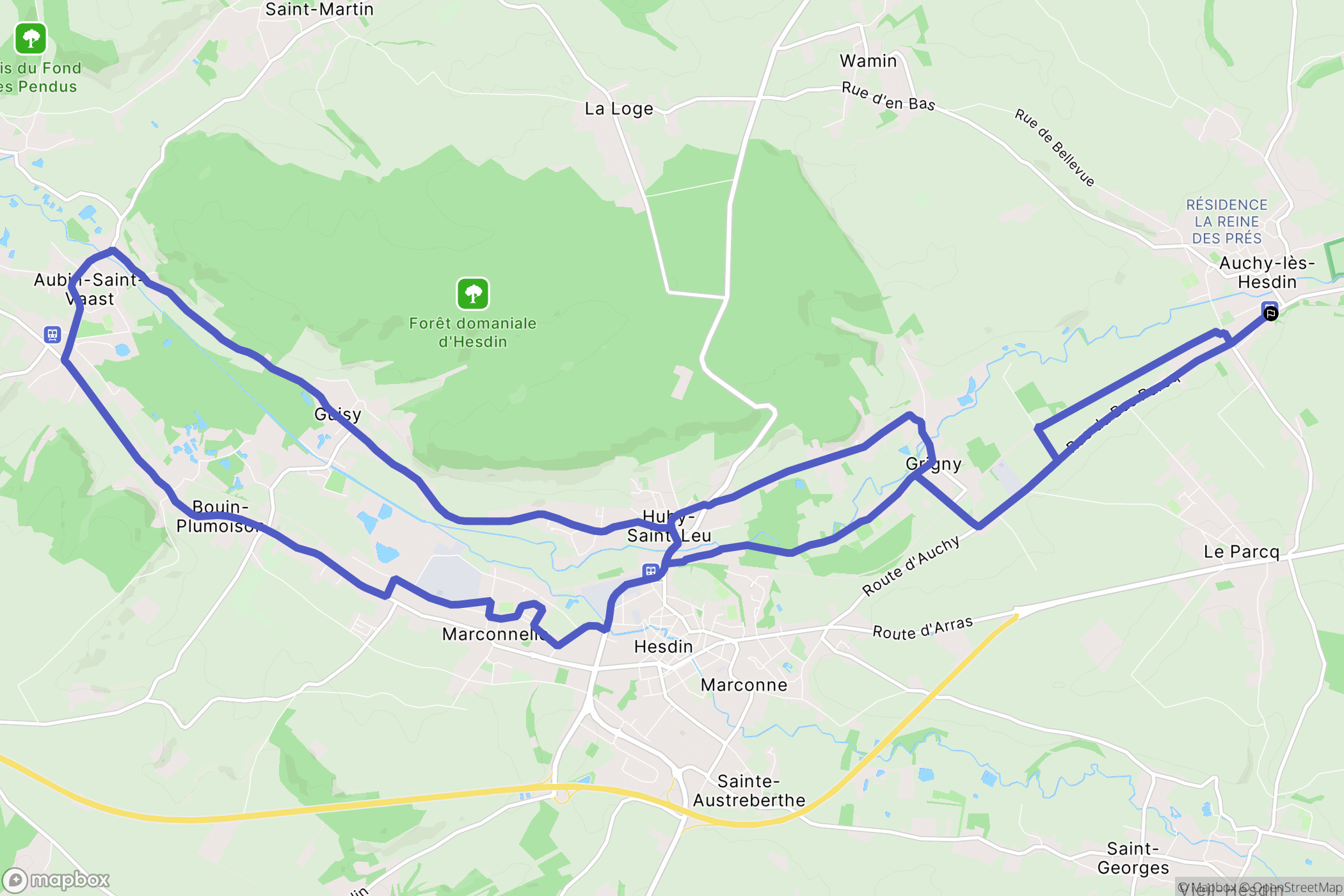 Auchy-lès-Hesdin : carte du parcours de randonnée - France