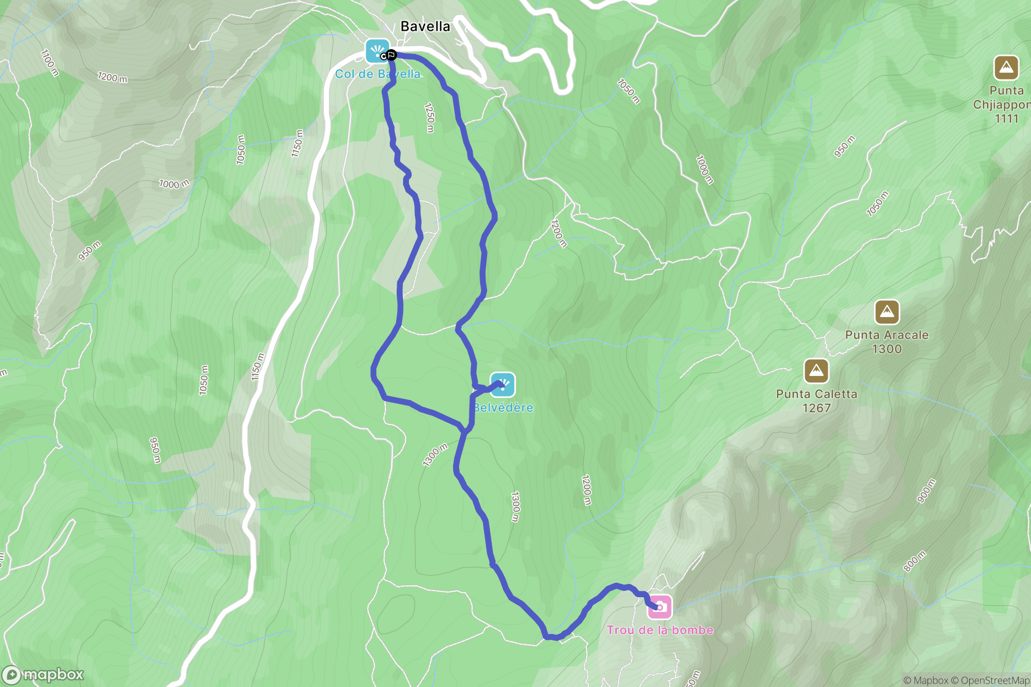 Quenza : carte du parcours de randonnée - France