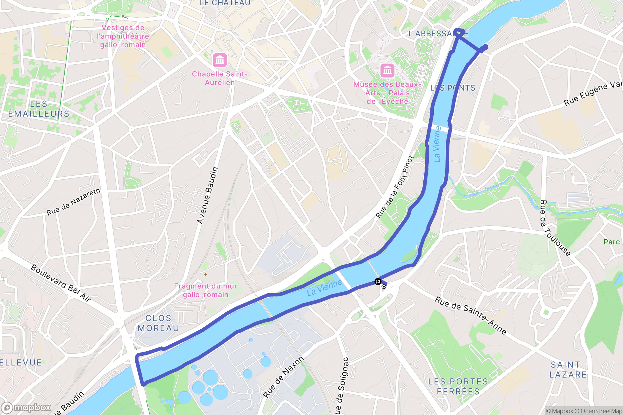 Limoges : carte du parcours de randonnée - France
