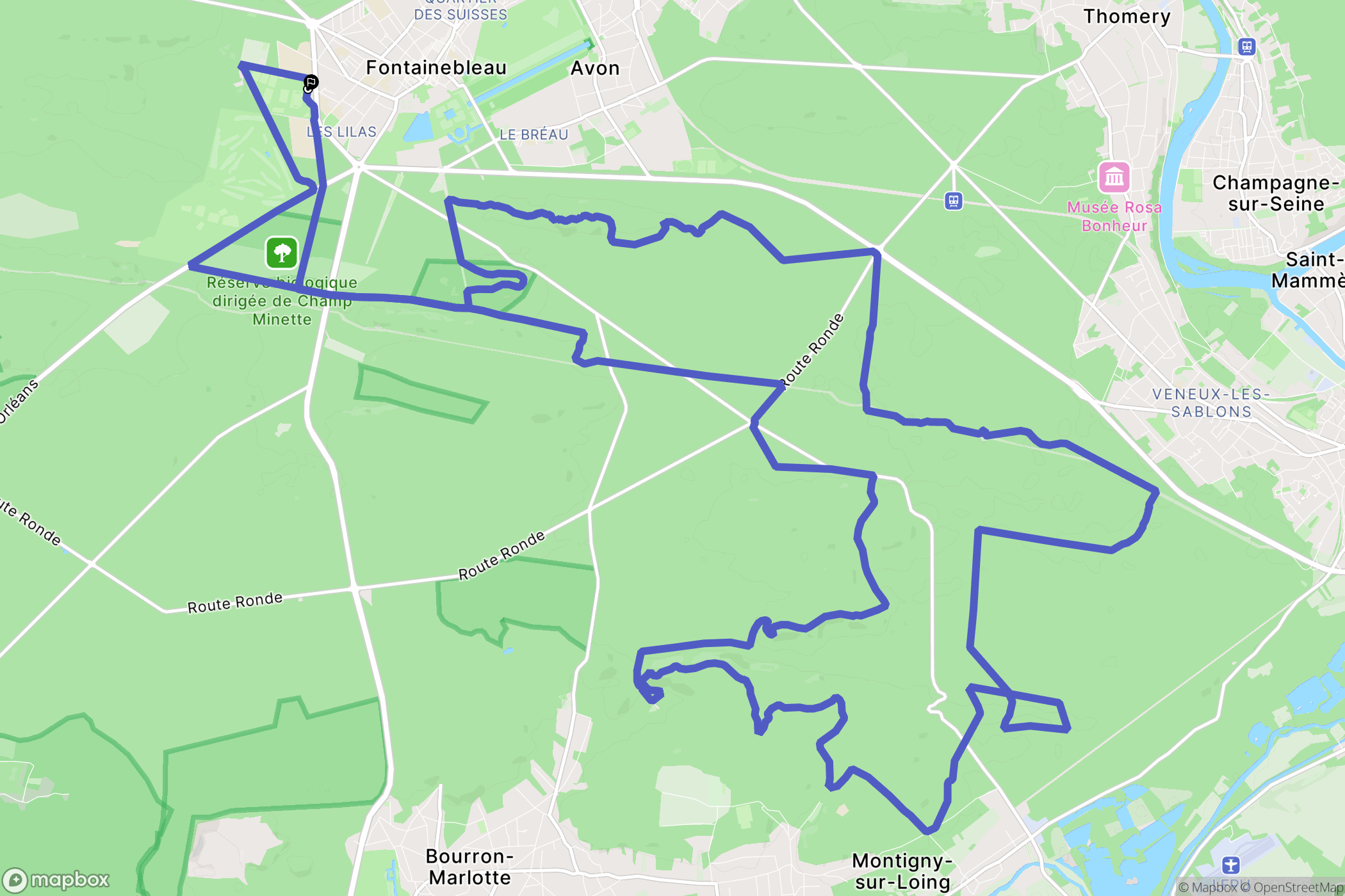 Fontainebleau : carte du parcours de randonnée - France