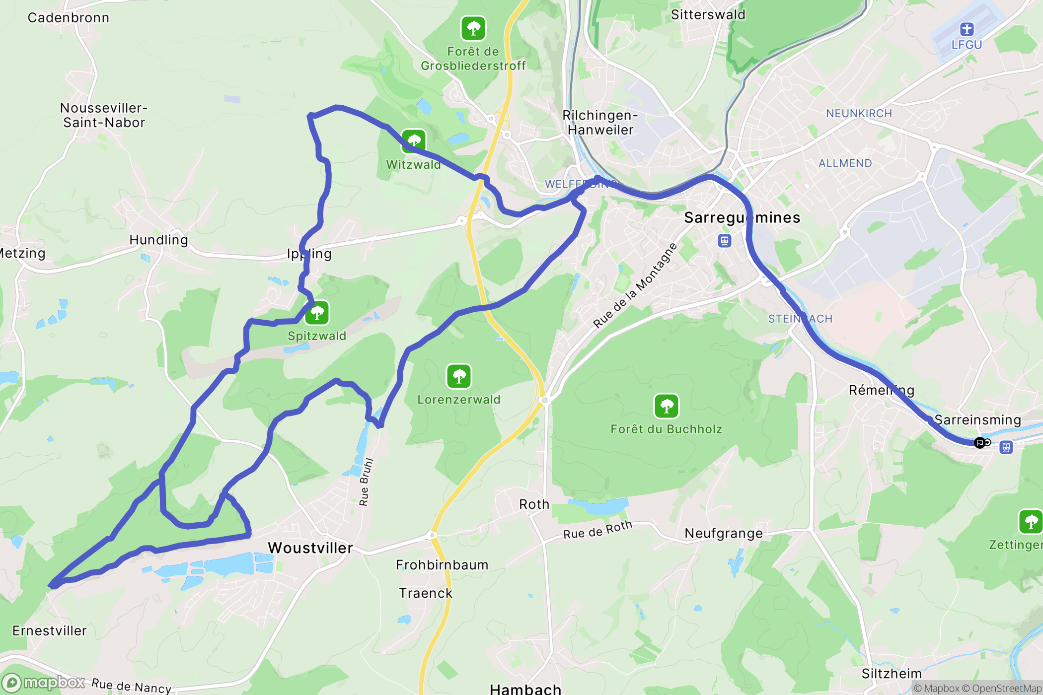 Sarreinsming : carte du parcours de randonnée - France