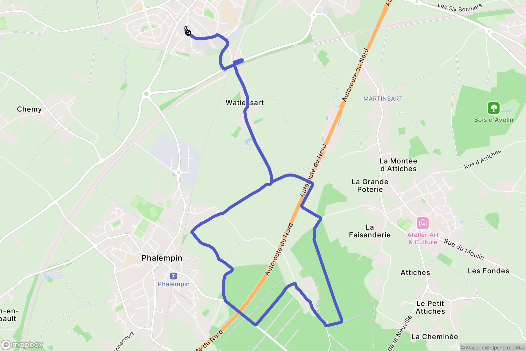 Seclin : carte du parcours de randonnée - France