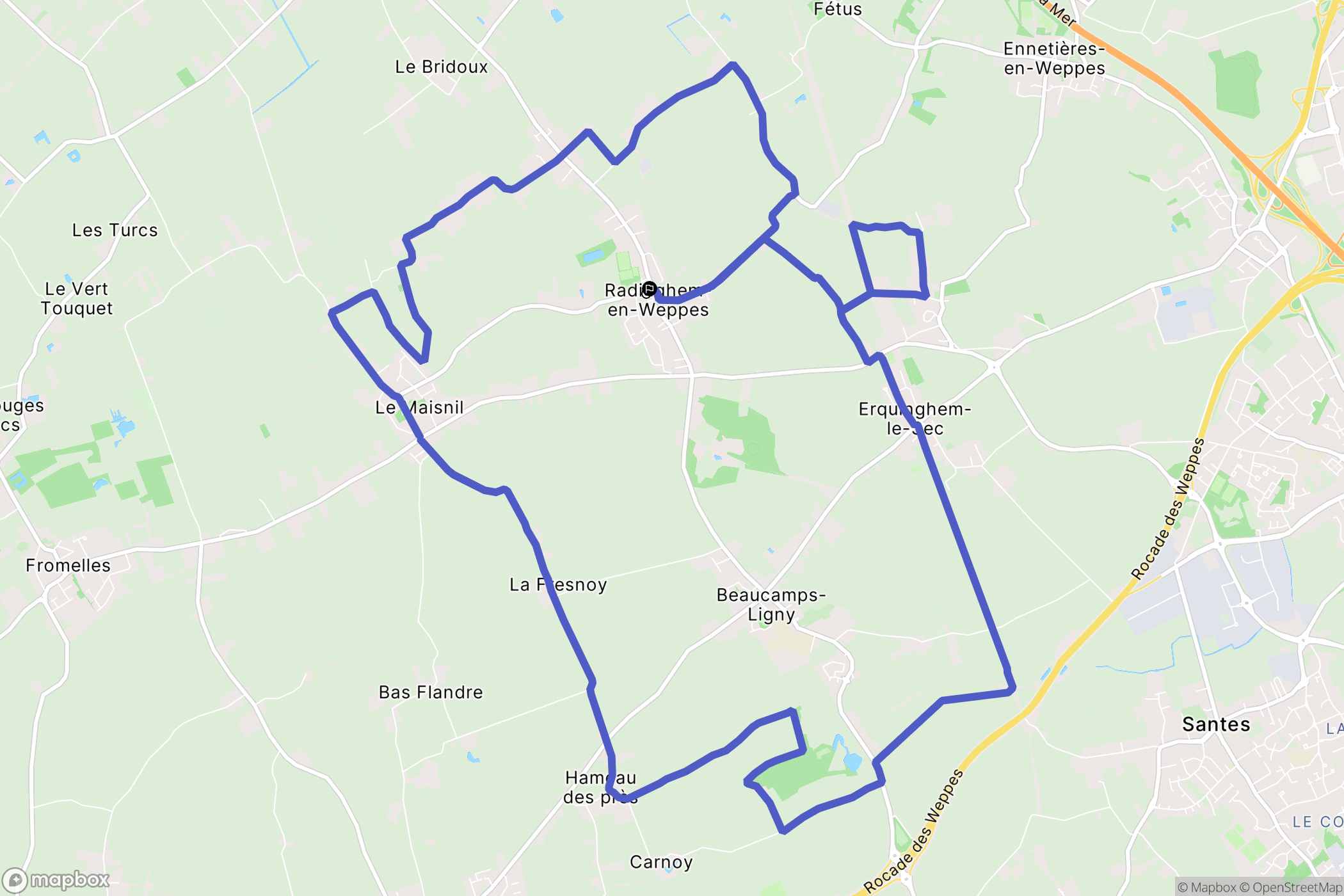 Radinghem-en-Weppes : carte du parcours de randonnée - France