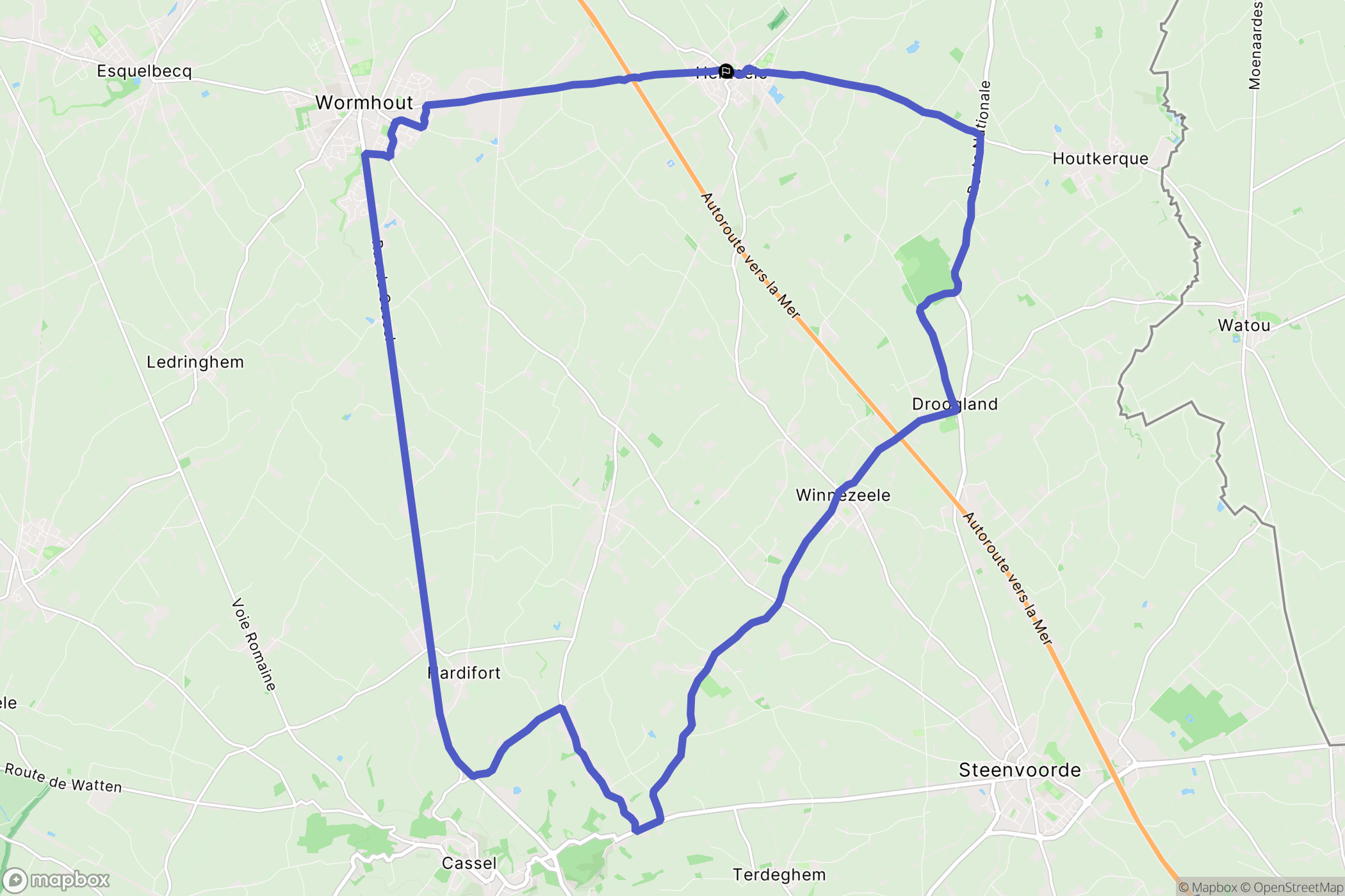 Herzeele : carte du parcours de randonnée - France