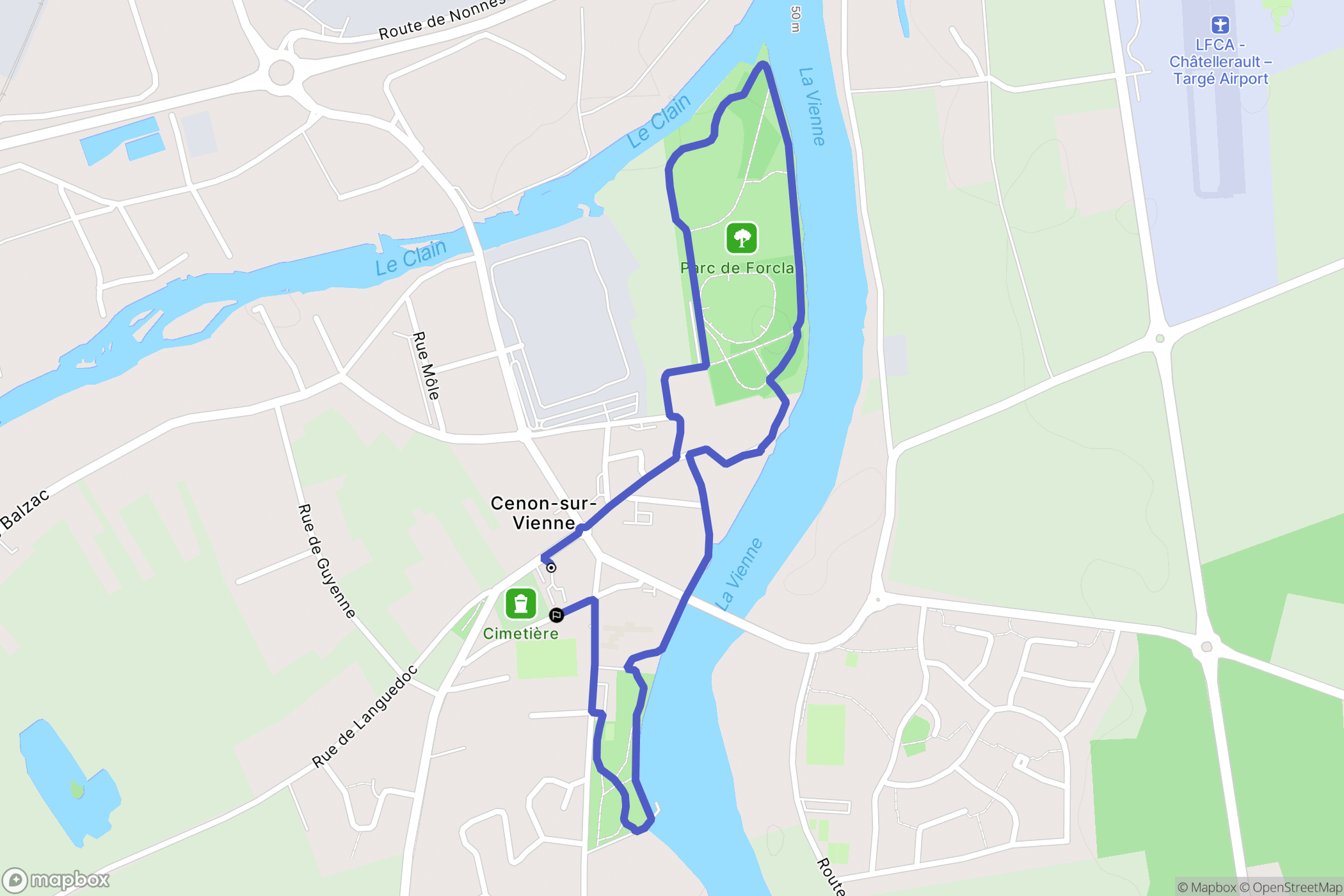 Cenon-sur-Vienne : carte du parcours de randonnée - France