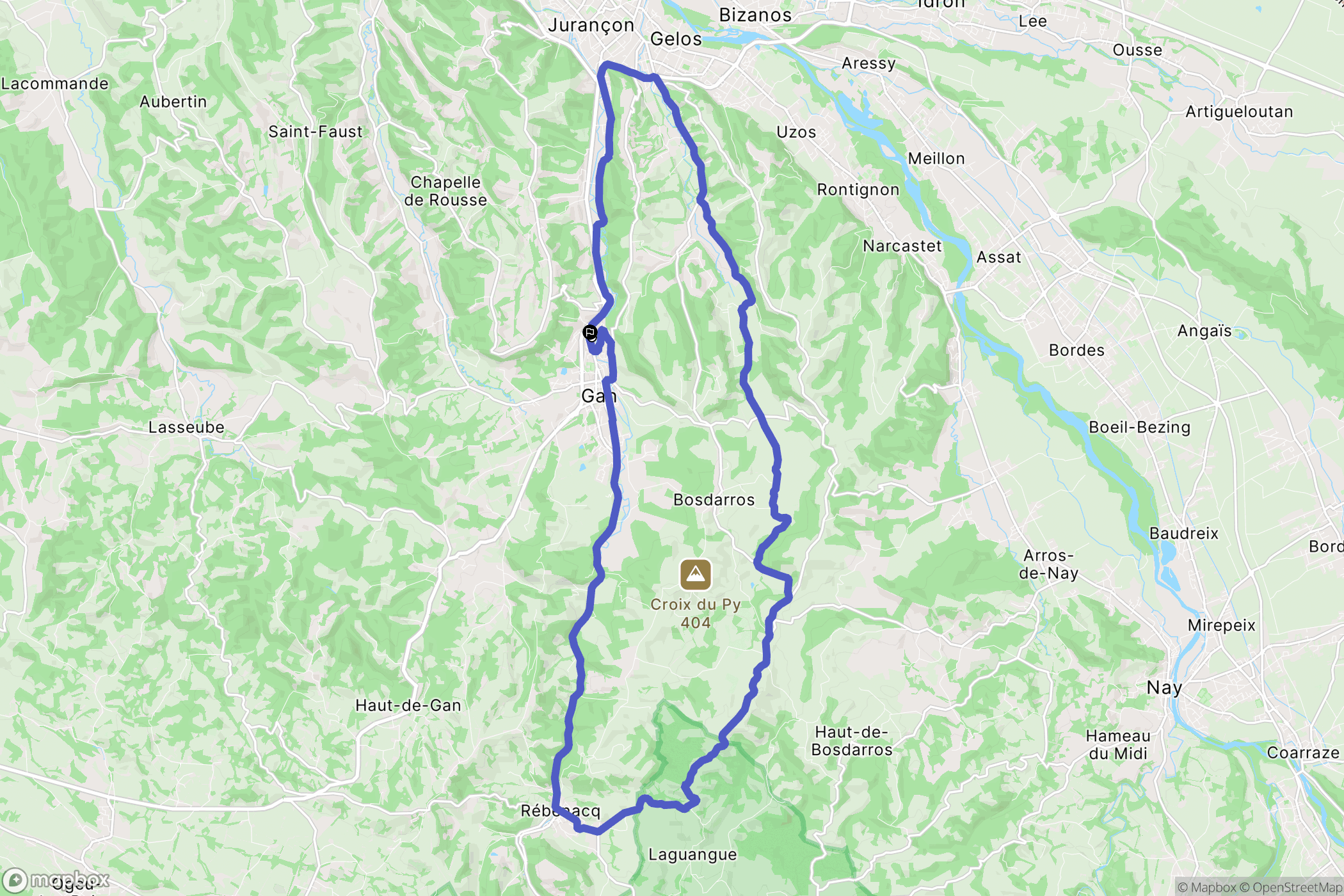 Gan : carte du parcours de randonnée - France