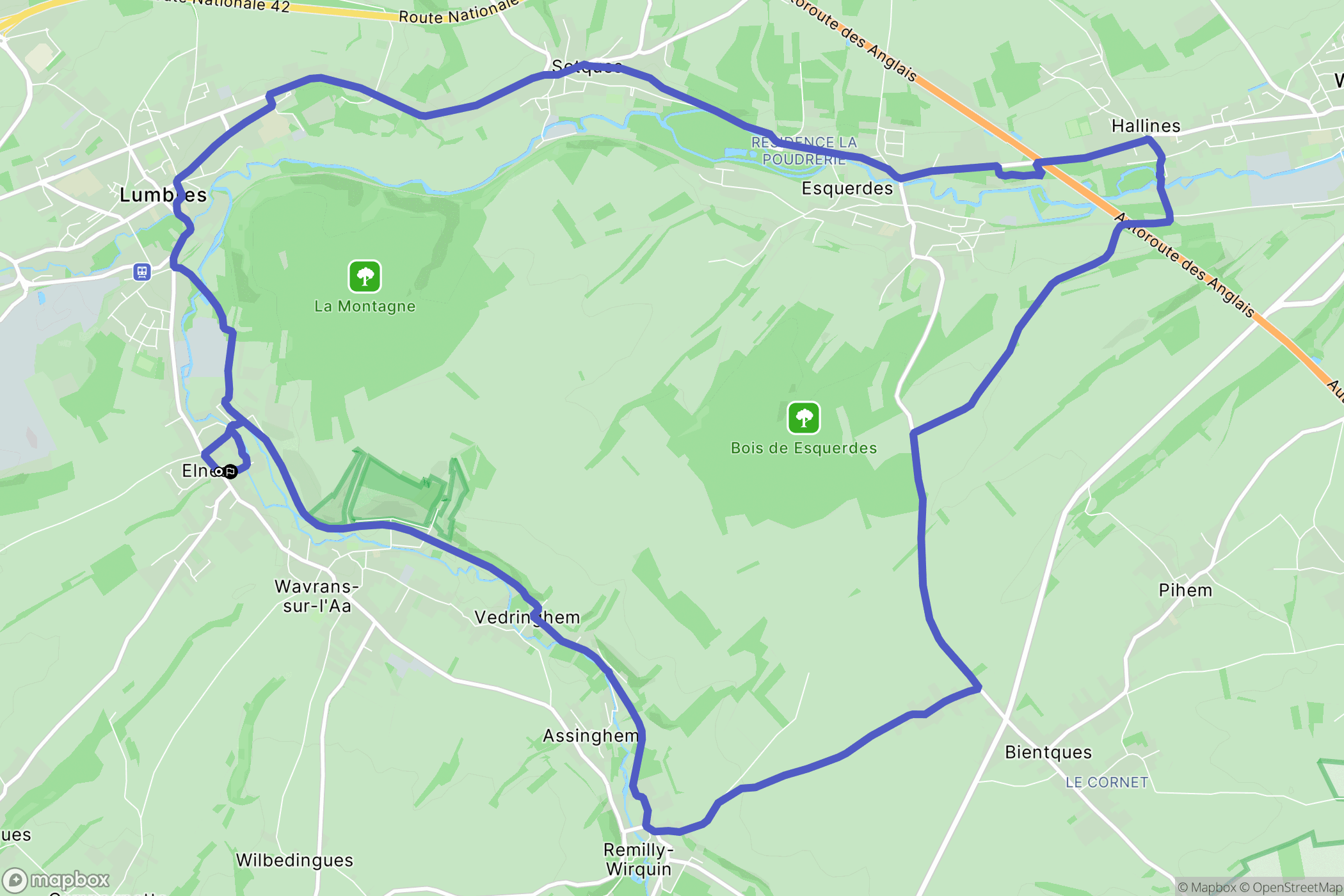 Elnes : carte du parcours de randonnée - France