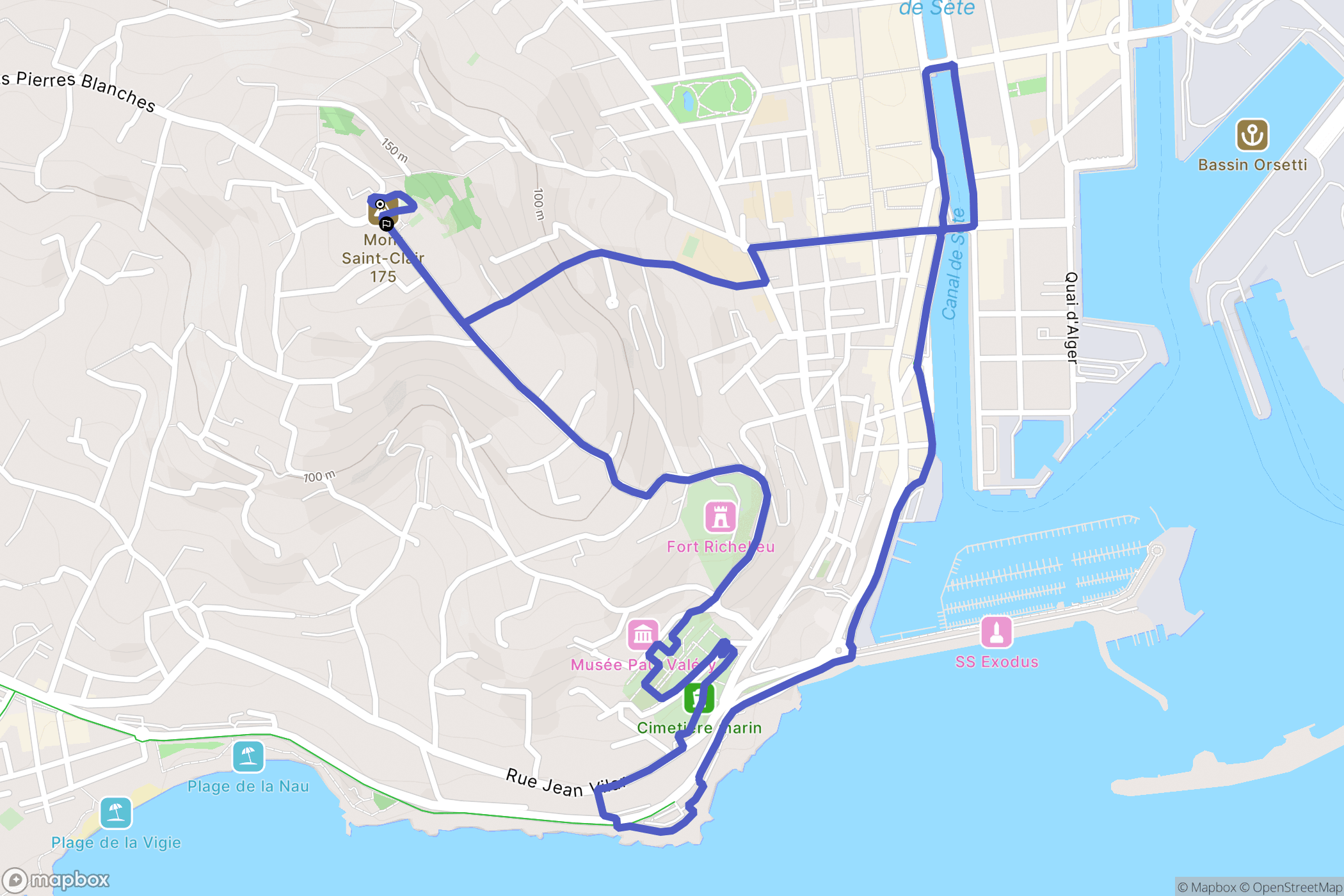Sete : carte du parcours de randonnée - France