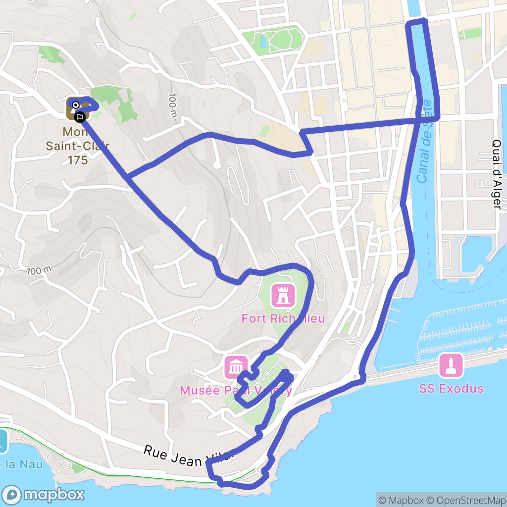 Sete : carte du parcours de randonnée - France