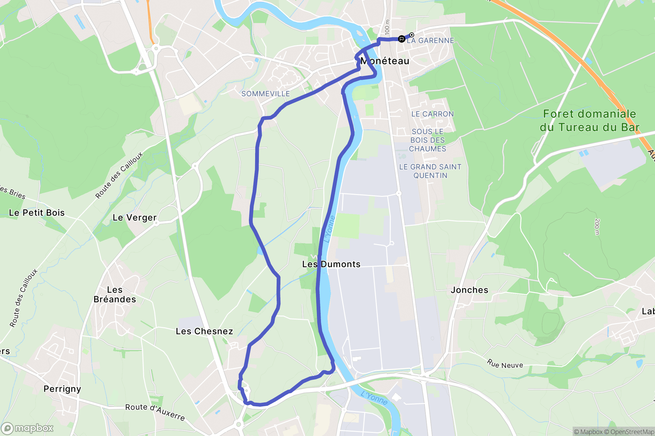 Monéteau : carte du parcours de randonnée - France