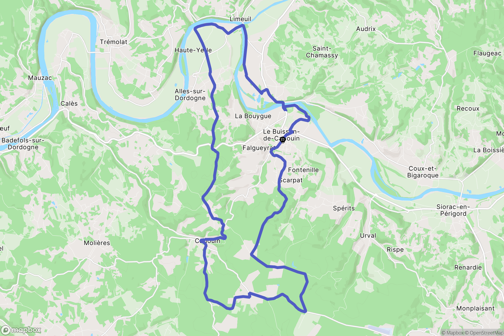 Le Buisson-de-Cadouin : carte du parcours de randonnée - France